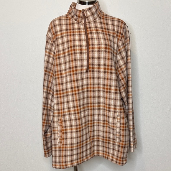 Cuddl Duds size 2X Women's Checkered Half-Zip Sweatshirt - Brown and Cream - Picture 1 of 8